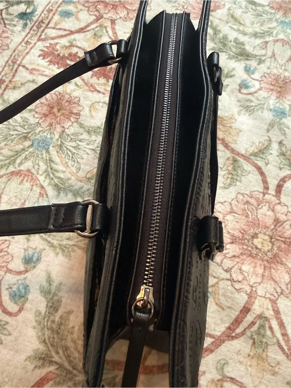 Juicy Couture Black Embossed Logo Tote with Heart Charm